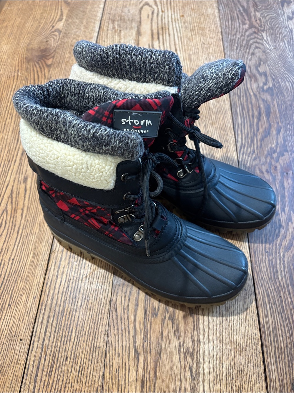 Storm by Cougar Black & Red Plaid Winter Duck Boots